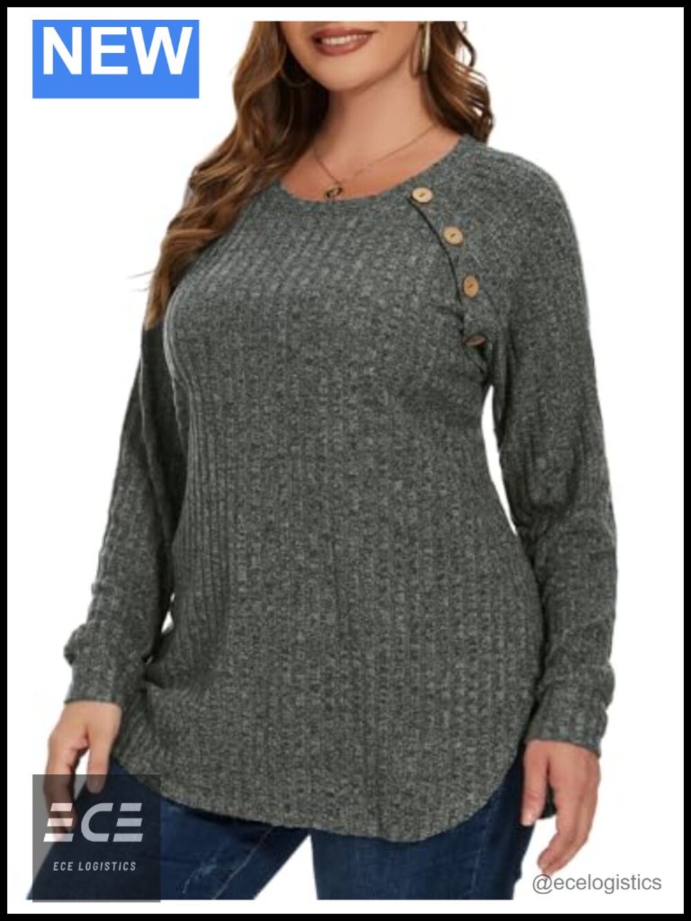 Plus Size Tunic Sweater Long Sleeve Ribbed Knit Top for Leggings